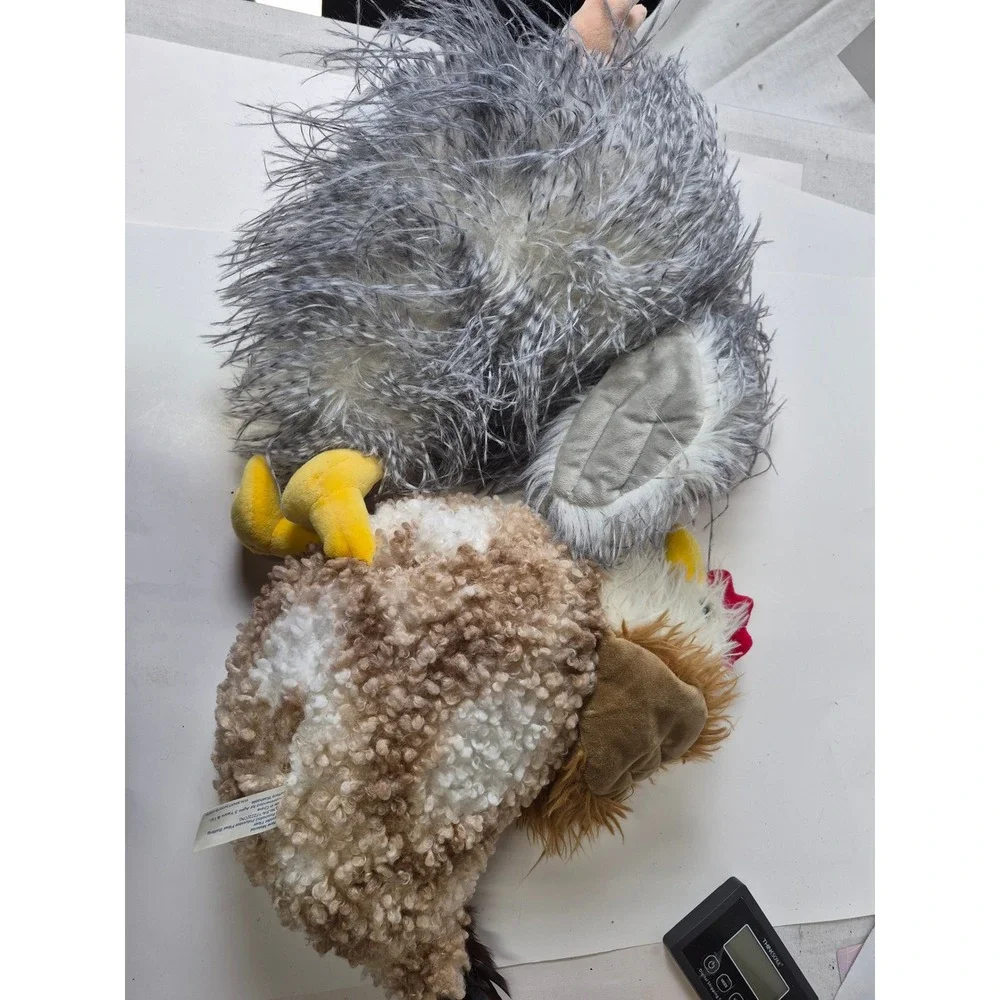 Rooster Chicken Plush Set Grey and Brown Stuffed Animal large 11in Barn Fun Fur